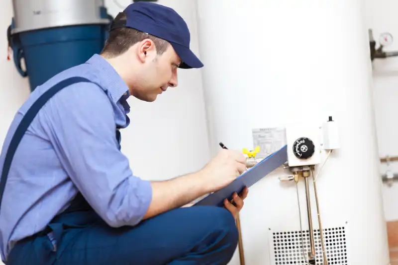 Technician repairing an hot-water heater
